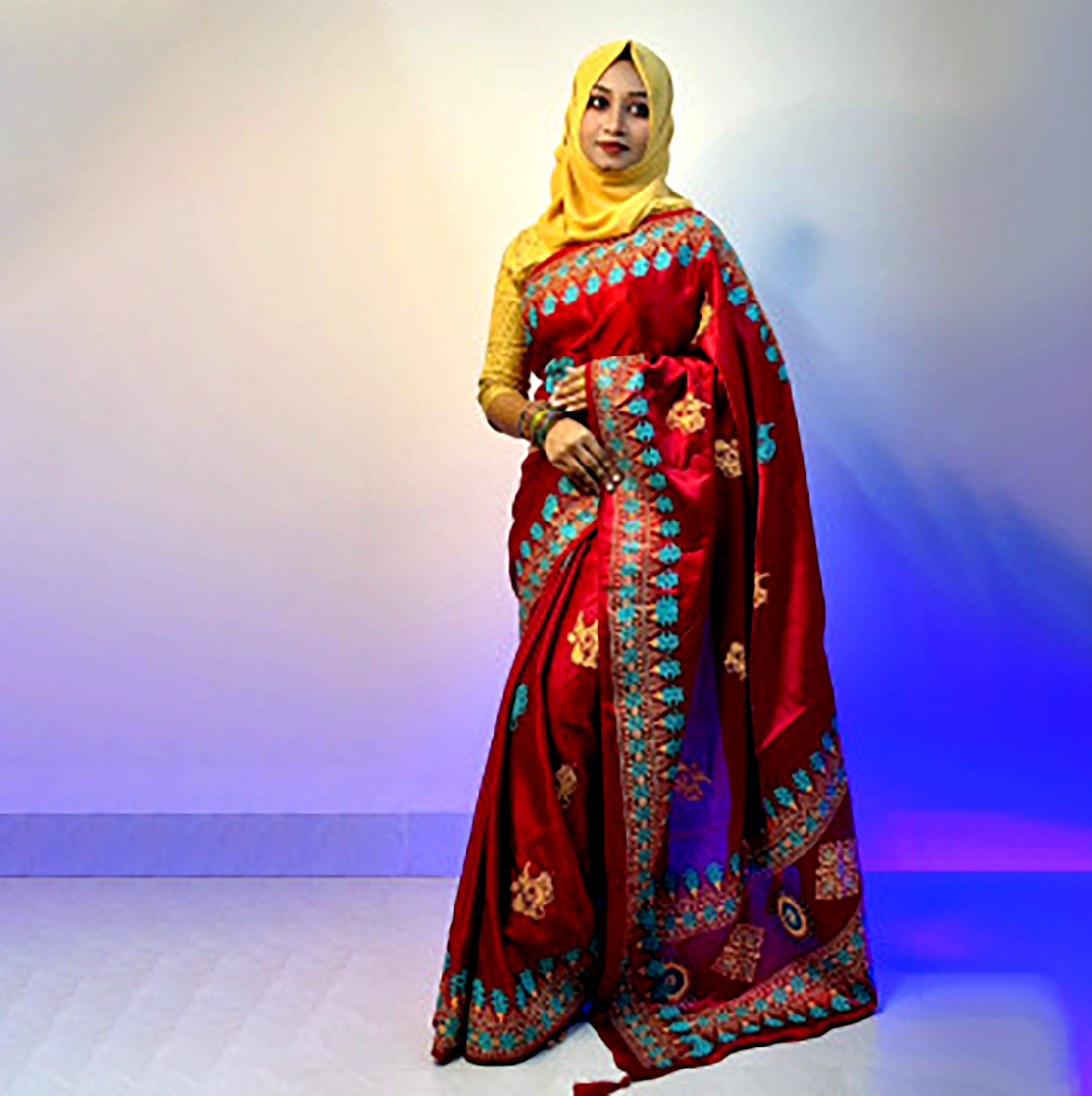 বোধুয়া বেনারশি প্রিন্ট শাড়ি মেরুন কালার